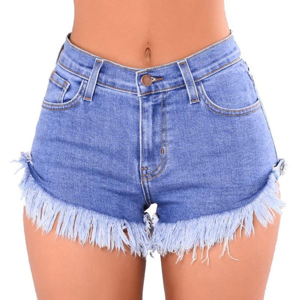 

women's jeans women denim shorts summer high waist casual 6xl plus size hole ladies, Blue