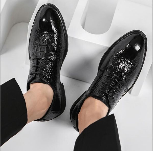 

men's fashion business dress shoes breathable lace-up pointed leather shoes black