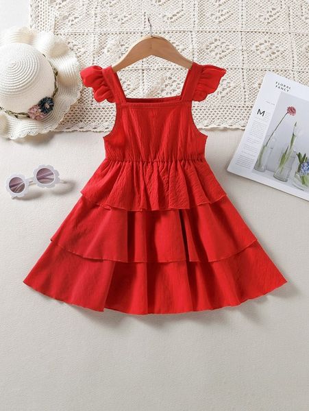

toddler girls ruffle trim layered hem cami dress she, Red;yellow