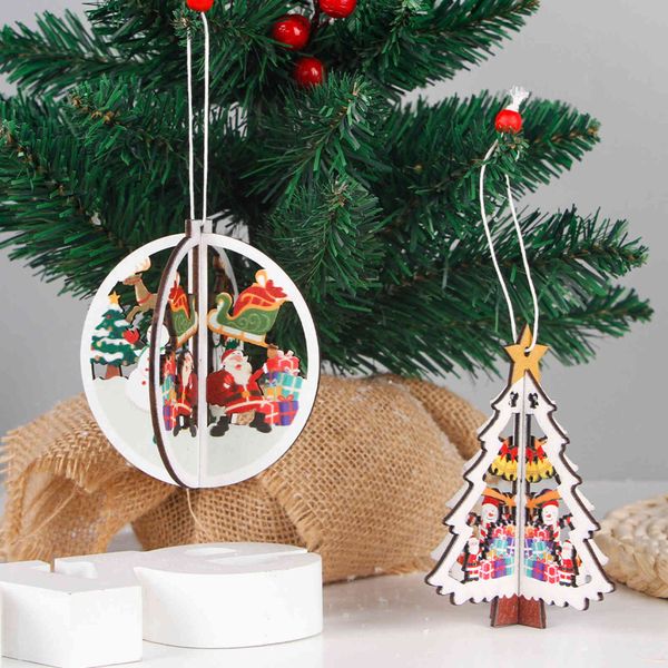 

new festive products wooden hollow tree christmas home pendant bell pendant