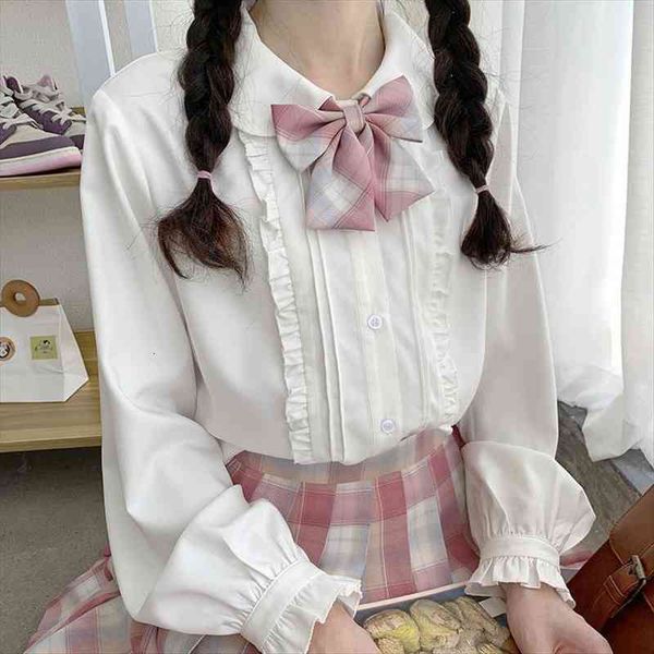

lolita soft girl doll womens shirt collar round neck lace long sleeved jk blusas ropa de mujer, White