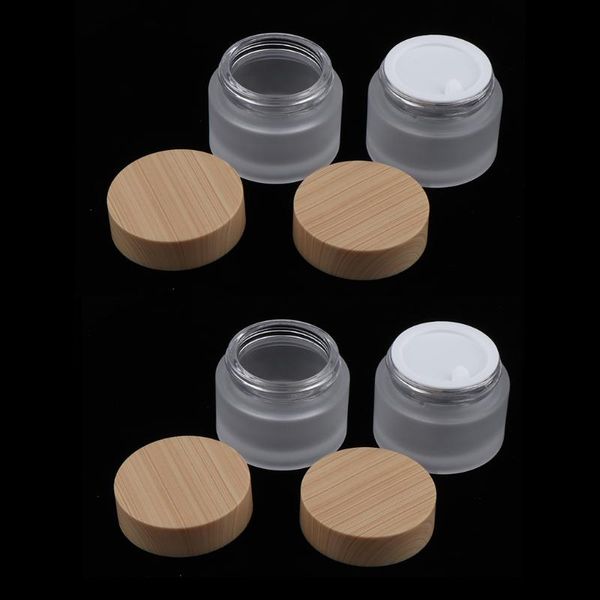 

pack of 4, empty face cream pots frosted glass make up lotions sample jars travel 20g (clear) high-grade storage bottles &