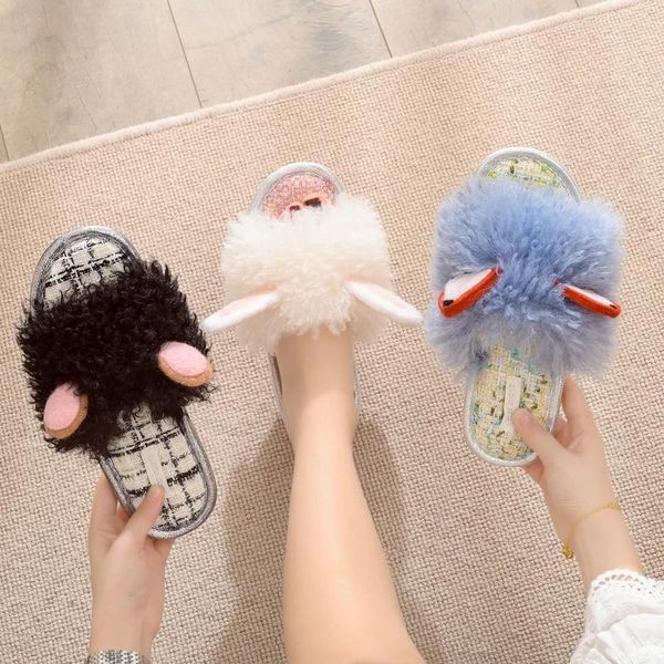 

slippers ladies indoor warm non-slip home floor couple, Black