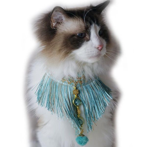 

cat costumes handmade diy peacock blue tassel hairy ball pet collar dog