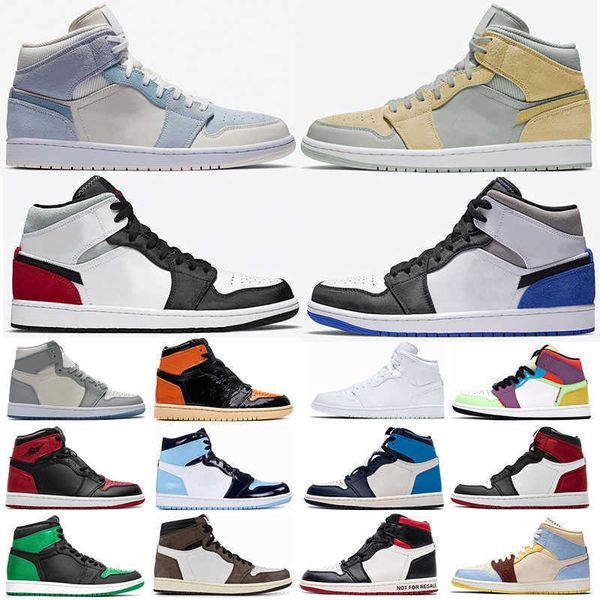 

ll shoes jumpman 1 high og mid light smoke grey black mushroom royal toe unc patent women sports sneakers2o7r5cz1k16g