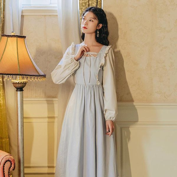

fashion women's clothing autumn square collar full vintage dresses dress for women casual, Black;gray