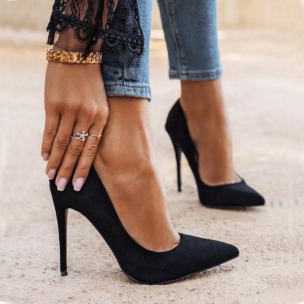 

dress shoes women pumps heels luxury flock black ladies thin heel high plus size females bride wedding office