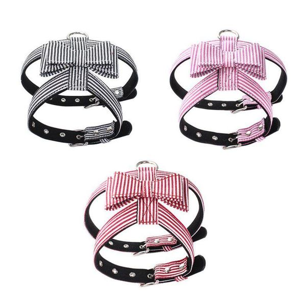 

soft suede fabric fashion stripe leather dog harness leash for small puppy cat chihuahua pink collar pet products collars & leashes
