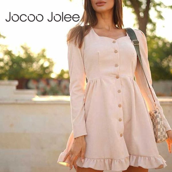 

women elegant long sleeve sweet ruffles a line dress casual square collar solid harajuku mini dresses beach party dress spring 210619, Black;gray