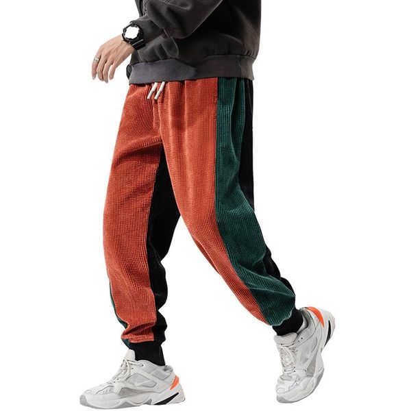 

men's pants mens corduroy harem streetwear joggers 2021 patchwork casual loose drawstring vintage trousers, Black