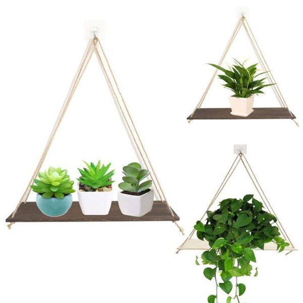 

other home decor wooden storage board flower pot rack wall shelf decoration with hanging rope c1