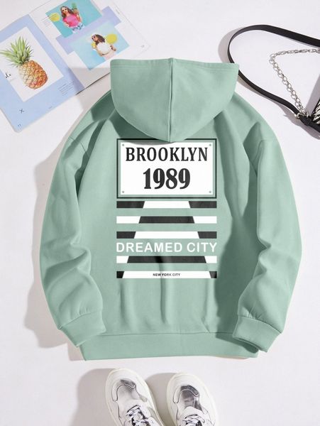 

letter graphic drawstring thermal lined hoodie n9xq#, White;black