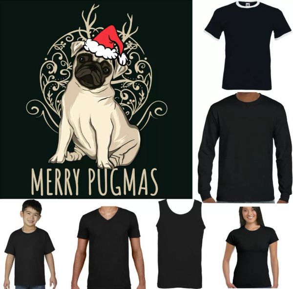 

pug mens merry pugmas merry christmas pet dog puppy secret, White;black