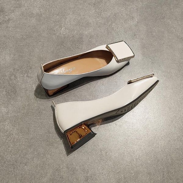 

dress shoes slhjc square toe chunky heels crystal buckle decoration slip on casual lady work pumps for women autumn wear, Black