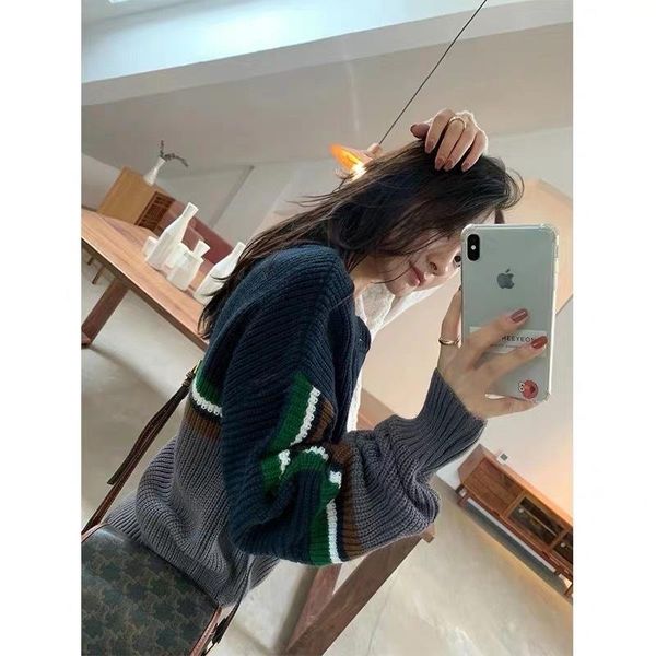 

women's sweaters patchwork autumn korean style loose and idle, White;black