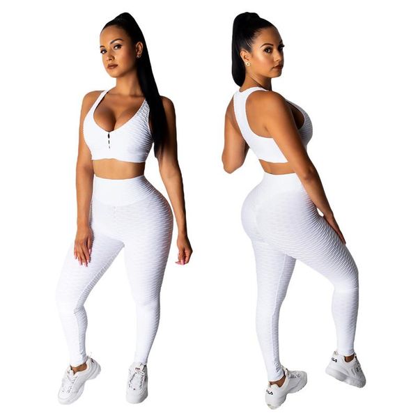 

women two-piece sports clothes pant sets outfits summer solid color sleeveless u-shaped collar and pants tracksuit fitness women's two, White