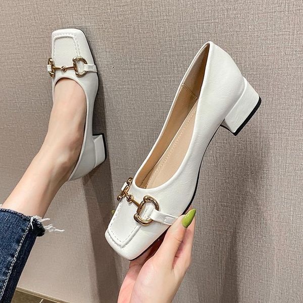 

dress shoes 2021 french style horse bit buckle single fashion thick heel square toe metal shallow mouth mary jane women's la, Black