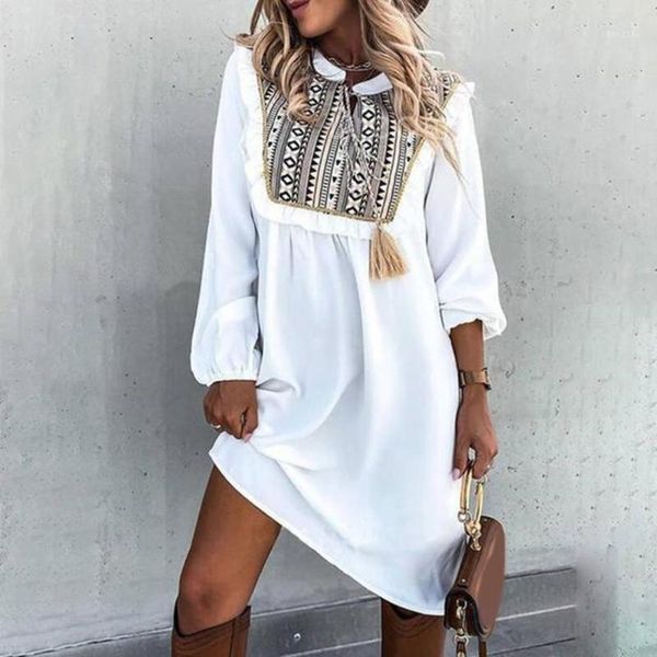 

casual dresses vintage dress women summer 2021 pattern patchwork shirt lantern sleeve large hem for beach black xxxl vestidos, Black;gray