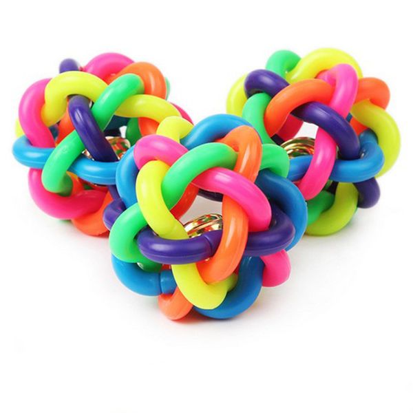 

cw027 pet toy dog cat toy colorful rubber round ball with small bell novelty toy size woven ball dog favorite