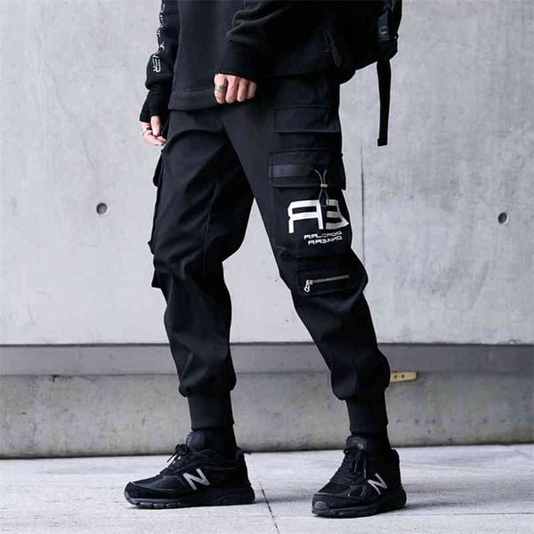 Harajuku Calça Homens Black Jogger Sweatpants Hipping Moda Vintage High Street Elegante Carga Masculina 100% Poliéster 210715