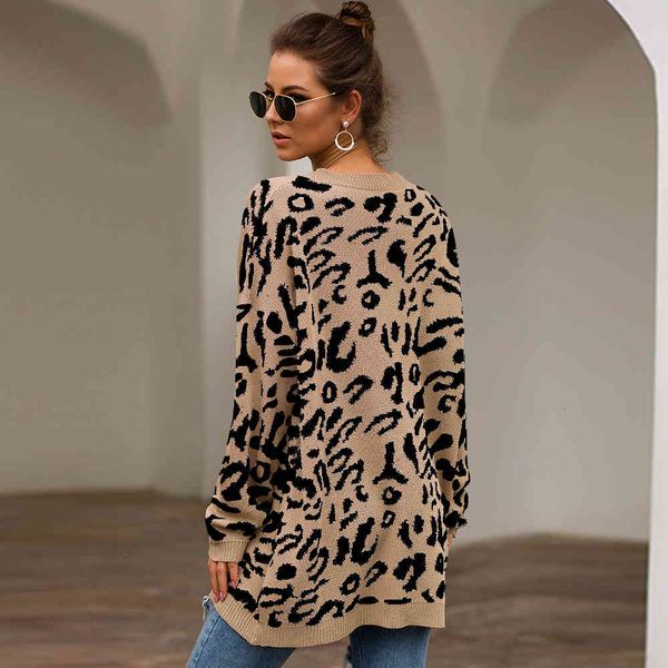 

leopard print winter knitted sweater women o-neck long sleeve loose casual woman autumn overalls sweaters, White;black