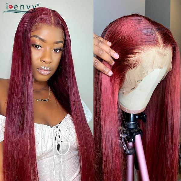 

lace wigs red front human hair preplucked transparent frontal wig for women 13x4 brazilian straight burgundy, Black;brown