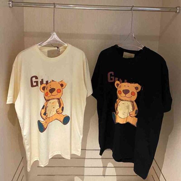

2022 factory wholesale new ss early spring antique + co teddy bear lovers loose casual round neck short sleeve t-shirt a1, White