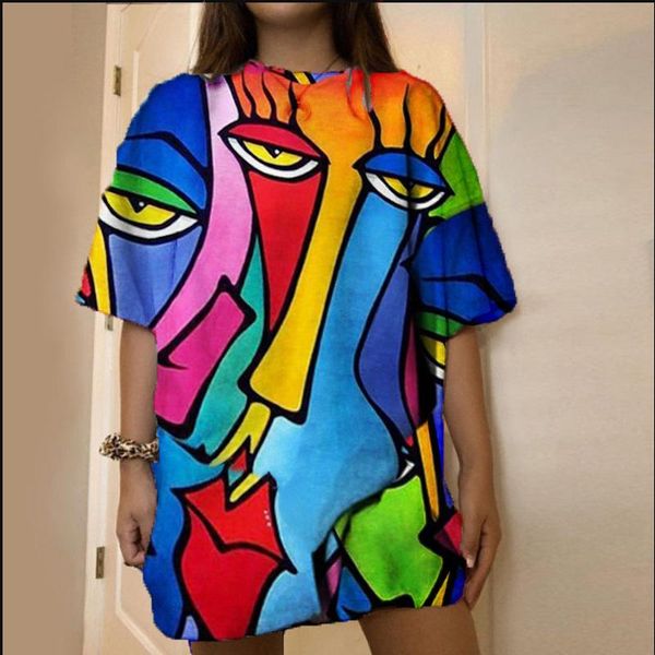 

summer o neck casual streetwear fashion harajuku short sleeve women elegant clothes irregular shape print graphic t shirts women's t-sh, White