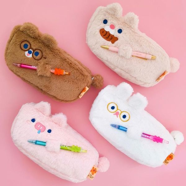 

pencil bags plush case kawaii animal shape pen box with folder large capacity stationery storage bag pouch school supplies