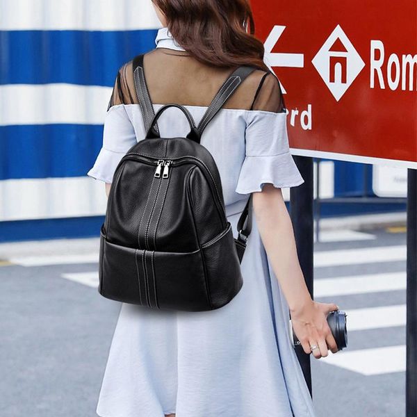 

leather backpack 2021 casual first layer cowhide soft korean fashion trendy school bag mountaineering