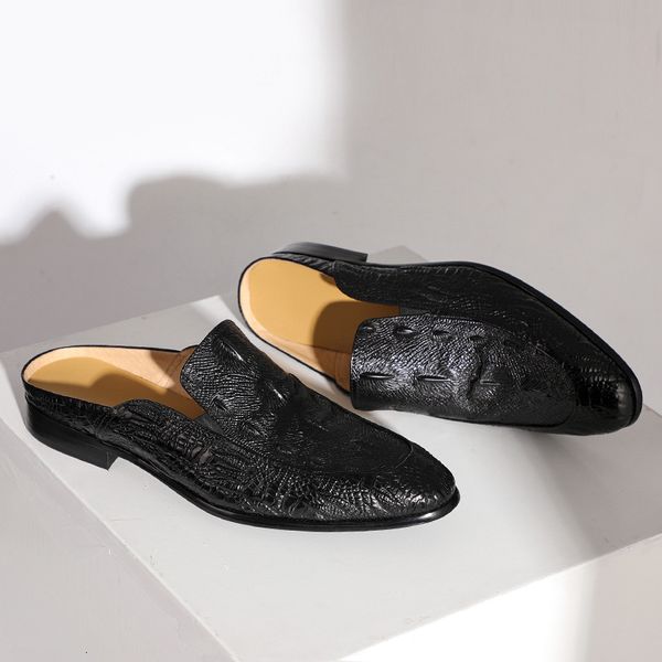 

slippers 2021 baotou wear men's leather shoes in fashion half-wear outer-penetrating men's shoes leather sandals kv002 gdjl, Black