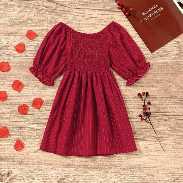

girl's dresses fashion kids girls wine red toddler summer half sleeve pleat princess clothing outfit, Red;yellow