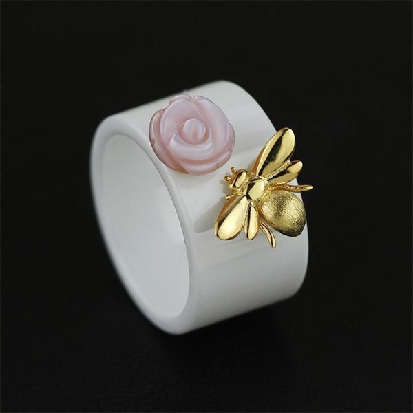 

cluster rings ring silver 925 women bee ceramic jewelry female, Golden;silver