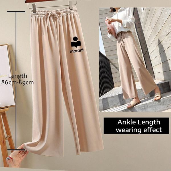

women's pants & capris brand marant high waist soft and comfortable casual spring summer ice silk wide-leg, Black;white