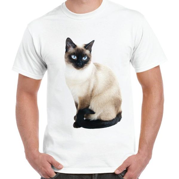 

men's t-shirts siamese cat cute t-shirt cotton printed shirt, White;black