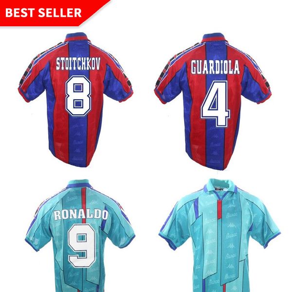 

96 97 ronaldo retro soccer jerseys guardiola football shirt 1996 1997 stoichkov jersey classic maillot de foot, Black;yellow