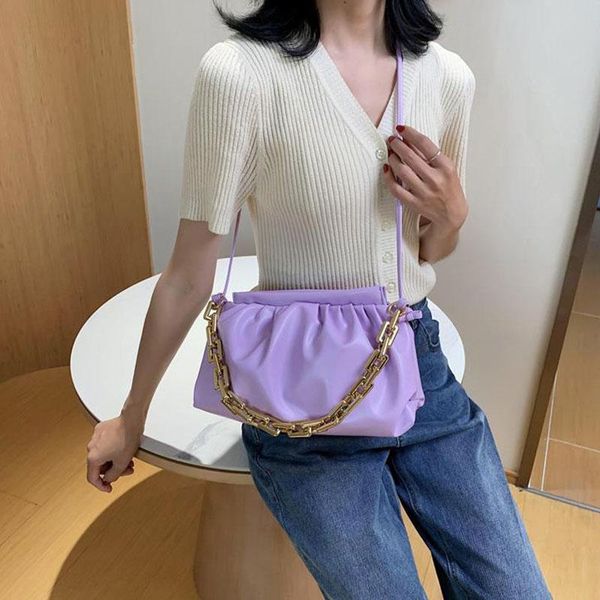 

evening bags 2021 fashion women's shoulder summer fold chain cloud handbags messenger solid color cute elegant bag