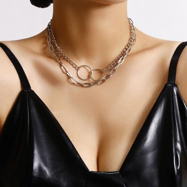 

chokers fashion and trendy women's necklaces, european american personality, simple two-ring suit, jewelry, accessories, Golden;silver