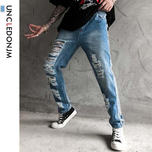 

distressed jeans mens streetwear hip hop ripped for men stretchy skinny biker tid-9811, Blue