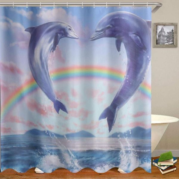 

shower curtains 3d dolphin bath curtain set polyester waterproof bathroom carpet rugs non-slip screens mat