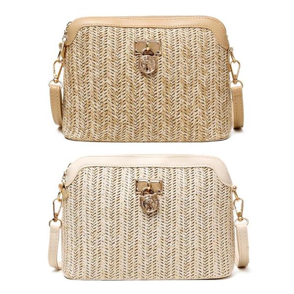 

shoulder bags fashionable pu leather crossbody bag woven straw women ladies shell for travelling beach holiday decor