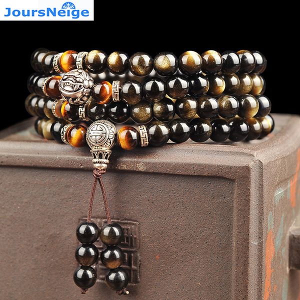 

men bracelet natural golden black obsidian bead tibetan silver pixiu bracelet yellow tiger stone bracelets men jewelry, Golden;silver
