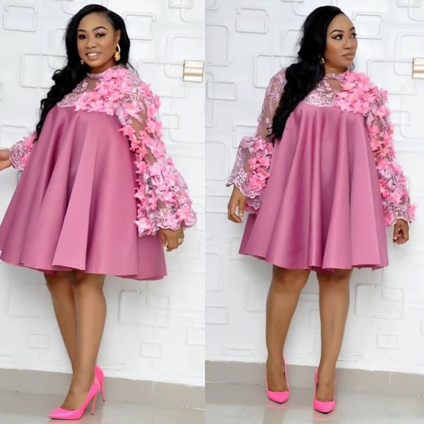 

casual dresses women pink dress lovely loose princess party lace patchwork appliques long sleeve african female cute vestidos, Black;gray