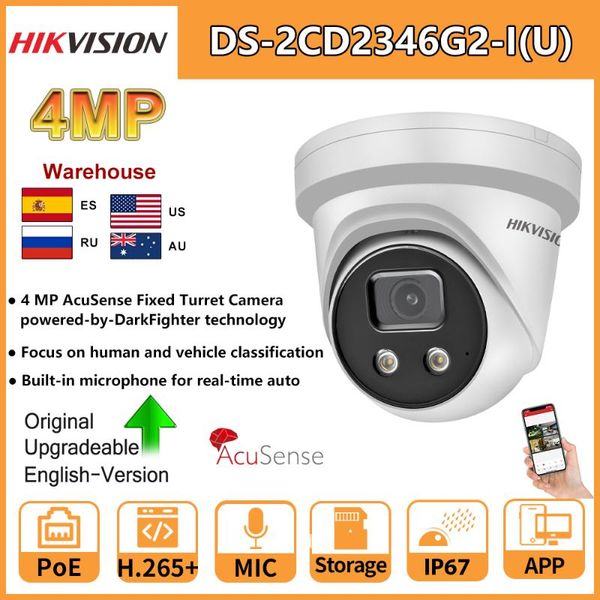 

cameras hikvision acusense turret poe 4 mp ip camera ds-2cd2346g2-iu human vehicle classification built-in mic sd card slot h265+ ip67