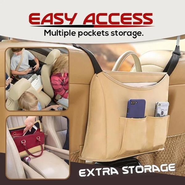 

storage bags upgraded leather car net pocket handbag holder multifunction hanging bag