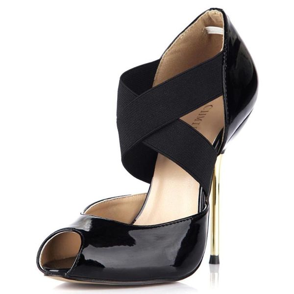 

dress shoes spring autumn 11cm high heel pumps patent women stiletto thin peed toe cross strap party lady 5-d, Black