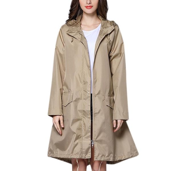 

women's trench coats hoodie windproof coat for women solid color waterproof long overcoat female outdoor autumn winter outwear, Tan;black