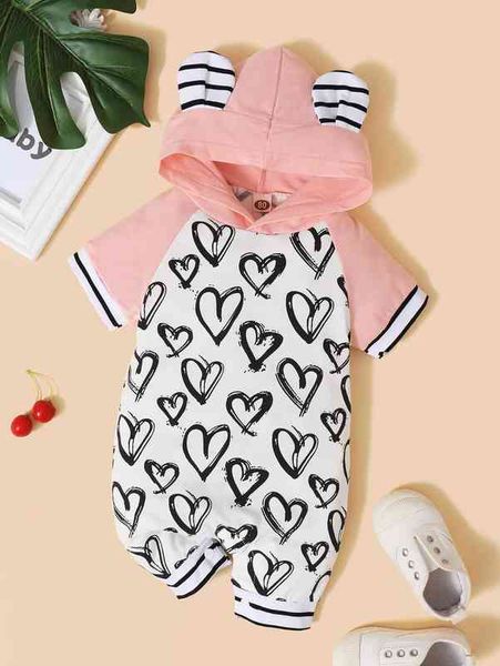 

baby girl 3d ear design heart print hooded romper she, Blue