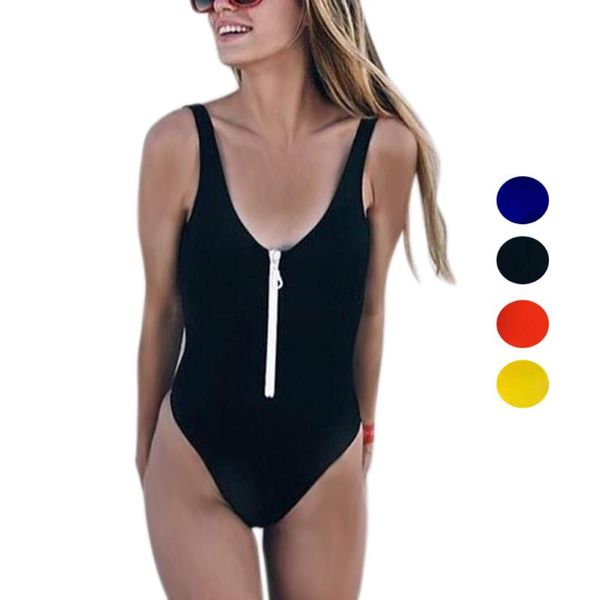 

one-piece suits women v-neck zipper monokini swimsuit high cut swimwear summer bathing suit ed-