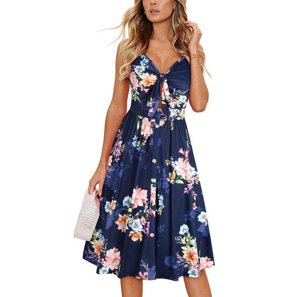 

casual dresses summer floral v-neck women print spaghtti strap dress loose ladies knee-length sundress, Black;gray